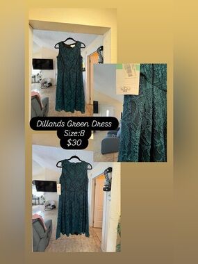 Women's Lace A-Line Dress - Green (Size 8)